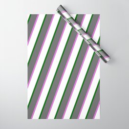 [ Thumbnail: Dim Gray, Orchid, White, and Dark Green Colored Pattern of Stripes Wrapping Paper ]