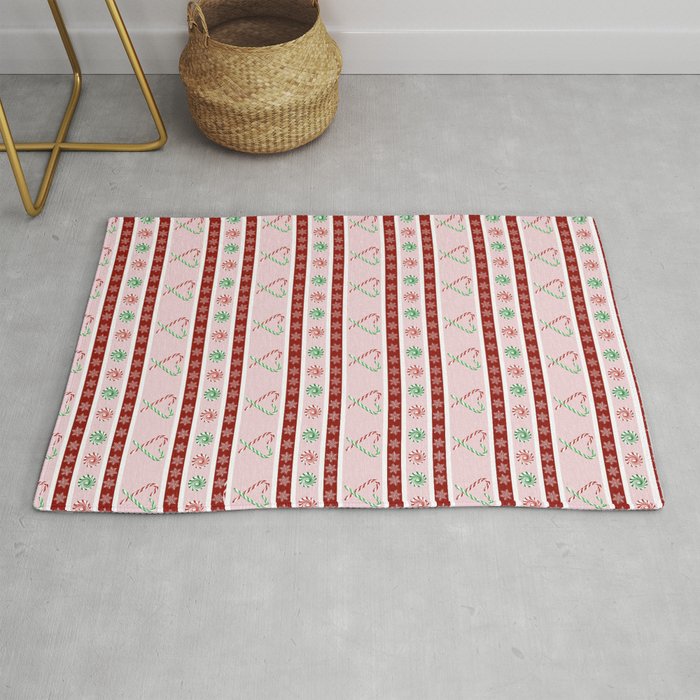 Winter Peppermint stripes on pink and red Rug