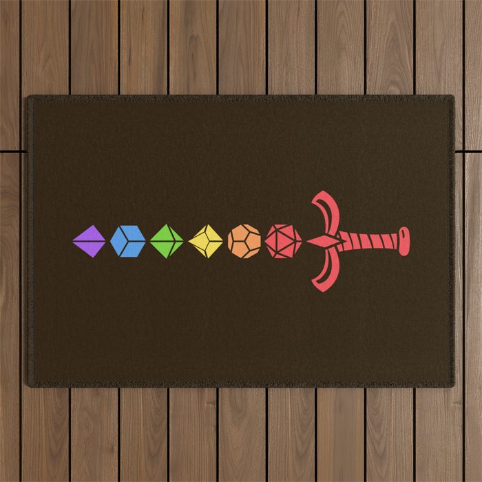 Rainbow Polyhedral Dice Sword of the Paladin Tabletop RPG Outdoor Rug