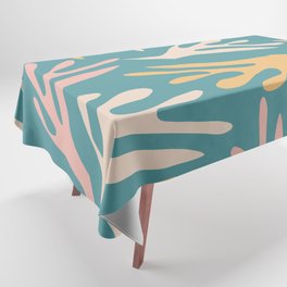 Ailanthus Cutouts Abstract Pattern Teal Blush Mustard Tablecloth