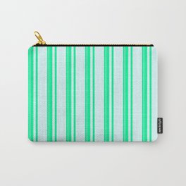 [ Thumbnail: Green & Light Cyan Colored Lines Pattern Carry-All Pouch ]