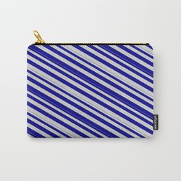[ Thumbnail: Light Grey and Dark Blue Colored Lines Pattern Carry-All Pouch ]