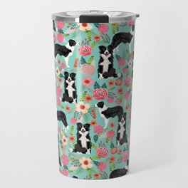 border collie cute florals mint pink black and white dog gifts for dog lover Travel Mug