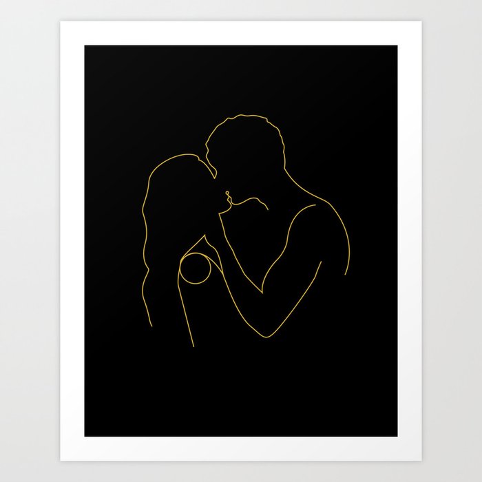 Couple Kiss One Line Minimal Art  Art Print