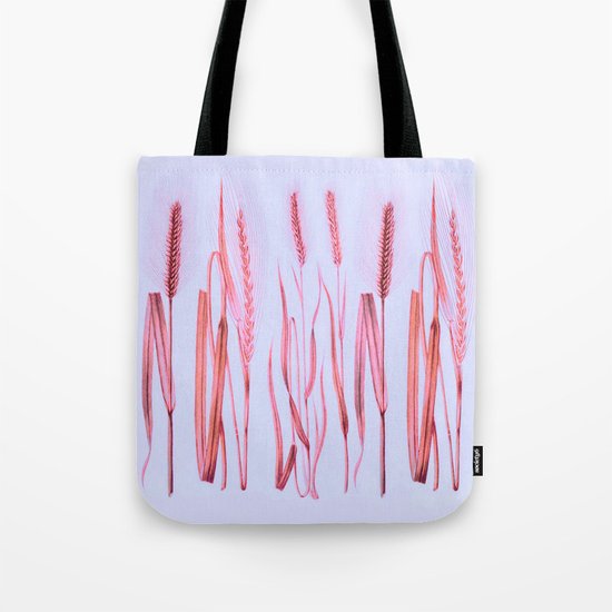 pink ears of wheat on pale blue Tote Bag