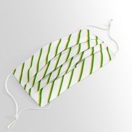 [ Thumbnail: Yellow, Green & White Colored Pattern of Stripes Face Mask ]