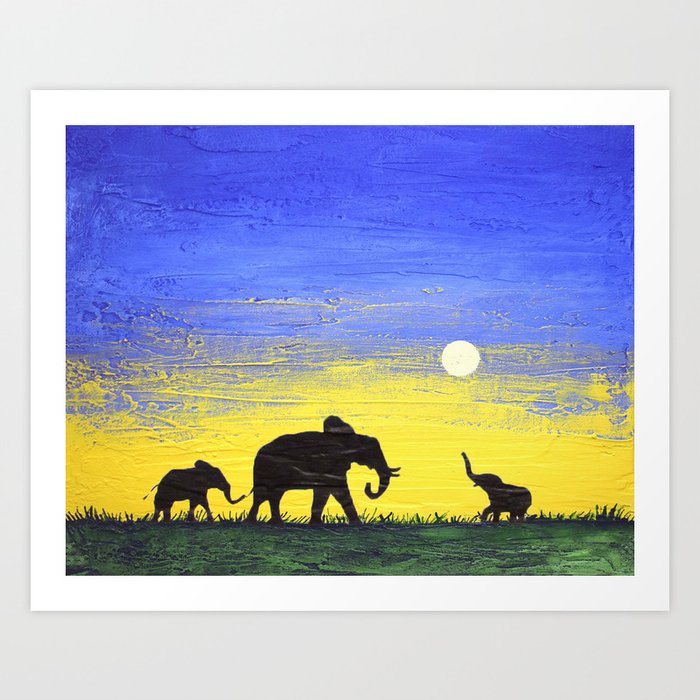 Elephant Wall Canvas Art Good Luck, African Landscape Paintings On Canvas