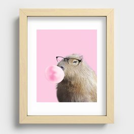 Capybara Chewing Pink Bubblegum Recessed Framed Print