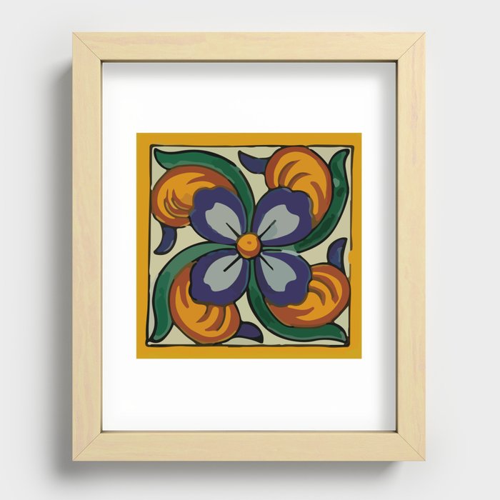 Flower blue bouquet boho chic mexican tile Recessed Framed Print