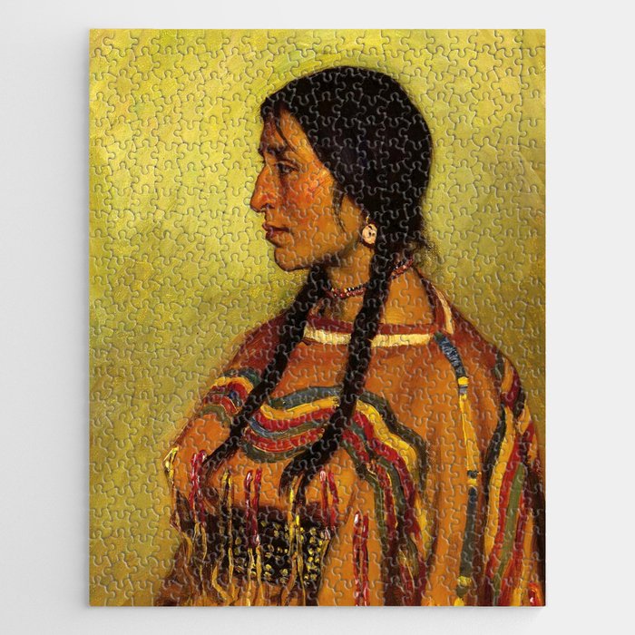 Portrait painting of a Blackfoot Native American Indian Woman by Joseph Henry Sharp Jigsaw Puzzle