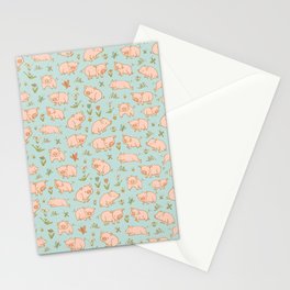 Piglets & Flowers on Blue Stationery Card