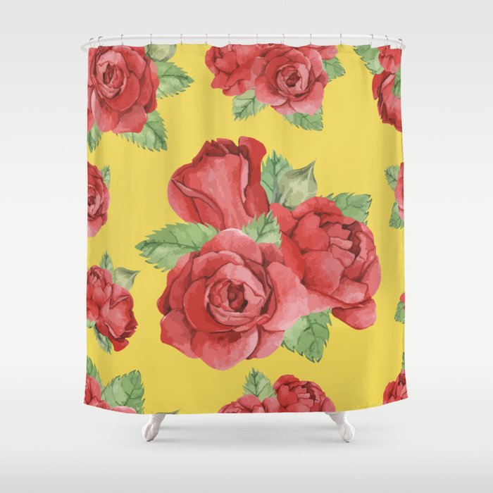 Colorful Vintage Watercolor Red Rose Shower Curtain By Or Studio