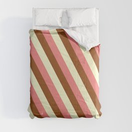 [ Thumbnail: Light Coral, Brown & Light Yellow Colored Lined/Striped Pattern Comforter ]