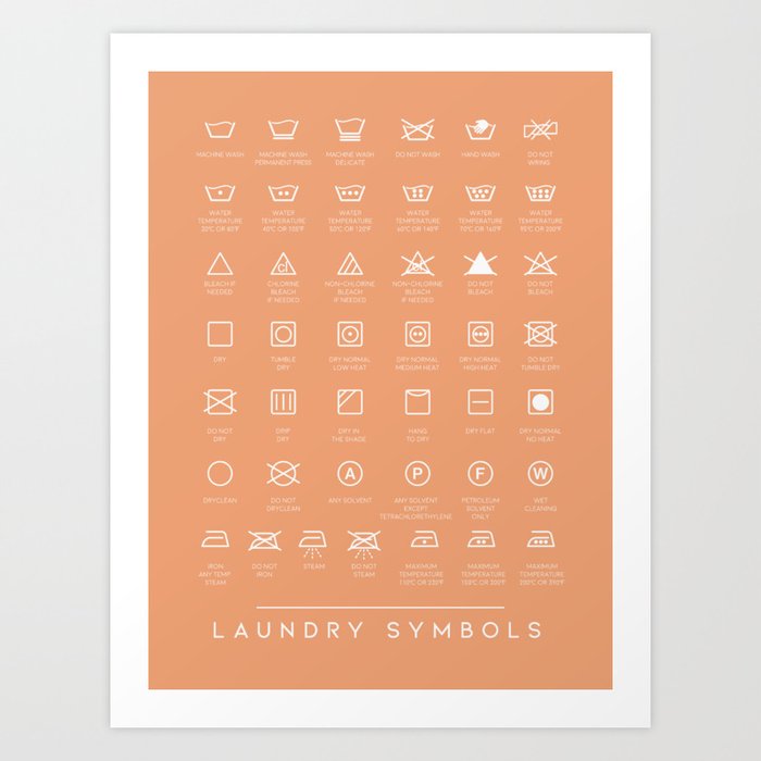 Laundry Symbols Guide Orange Burn Art Print