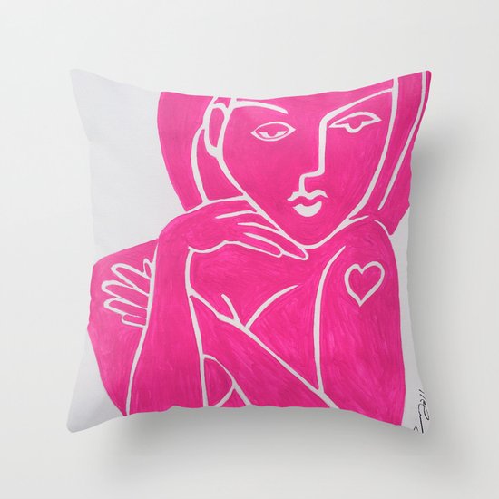 Pretty In Pink Woman Pop Art Painting Abstract Throw Pillow By