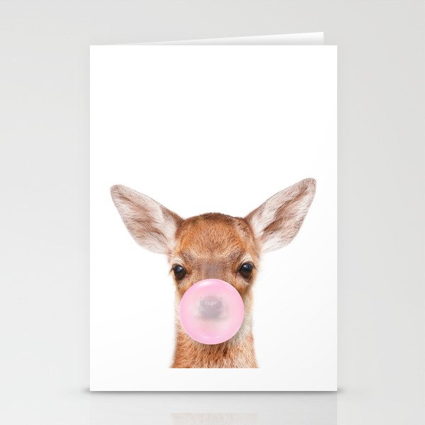 Baby Deer Blowing Bubble Gum by Zouzounio Art Stationery Cards