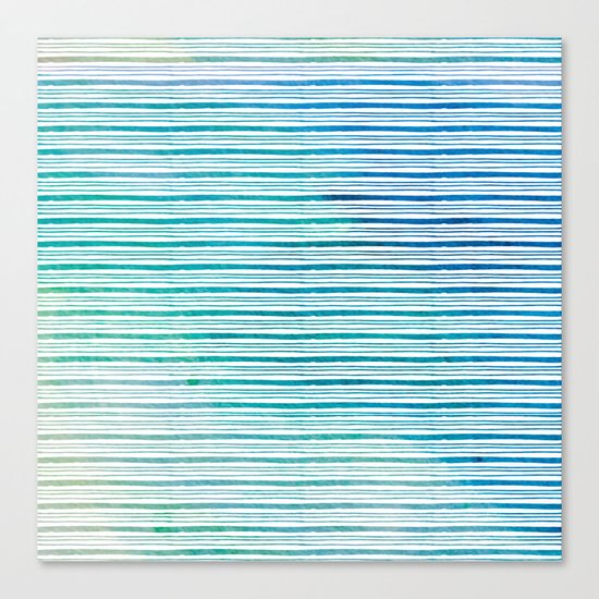 fine aqua handpainted stripes on clear white Canvas Print