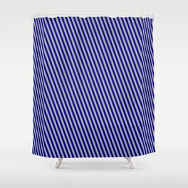 [ Thumbnail: Dark Blue & Dark Gray Colored Striped Pattern Shower Curtain ]