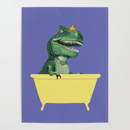 Playful T-Rex in Bathtub in Purple Poster