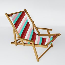 [ Thumbnail: Light Pink, Turquoise, Maroon, Red, and Mint Cream Colored Lined/Striped Pattern Sling Chair ]