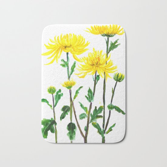 yellow chrysanthemum Bath Mat