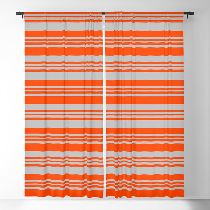 Red and Grey Colored Lined Pattern Blackout Curtain