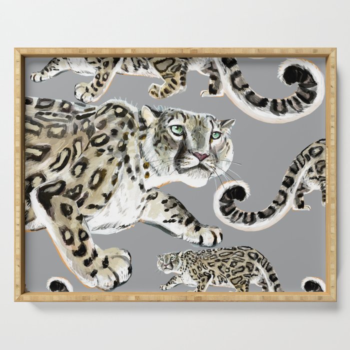 Snow leopard in grey Serving Tray