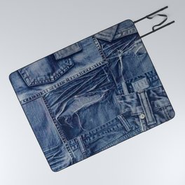 Blue Jeans Denim Patchwork Picnic Blanket