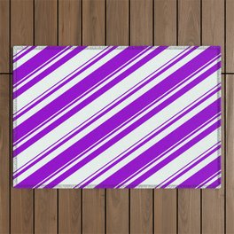 [ Thumbnail: Dark Violet and Mint Cream Colored Pattern of Stripes Outdoor Rug ]