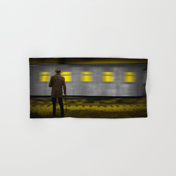 Old Man with a Cane standing along side a moving Railroad Train Passenger Coach Car Hand & Bath Towel