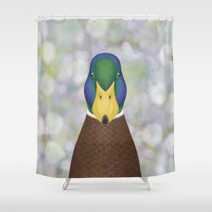 Mallard Duck Woodland Animal Portrait, Mallard Shower Curtain