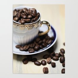 Coffee beans in the old cappuccino cup Poster