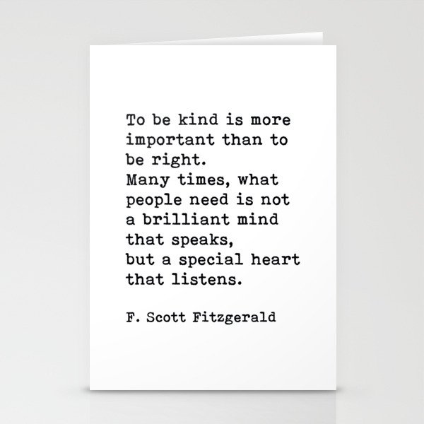 To Be Kind Is More Important, Motivational, F. Scott Fitzgerald Quote Stationery Cards