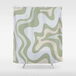 Liquid Swirl Contemporary Abstract Pattern in Light Sage Green Shower Curtain
