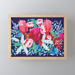 SUMMER FLOWER BOUQUET - INDIGO BACKGROUND By Lola Lombard Framed Mini Art Print