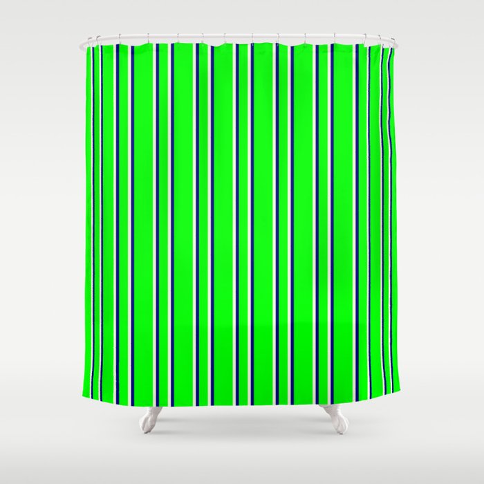 Lime, Beige & Blue Colored Striped Pattern Shower Curtain