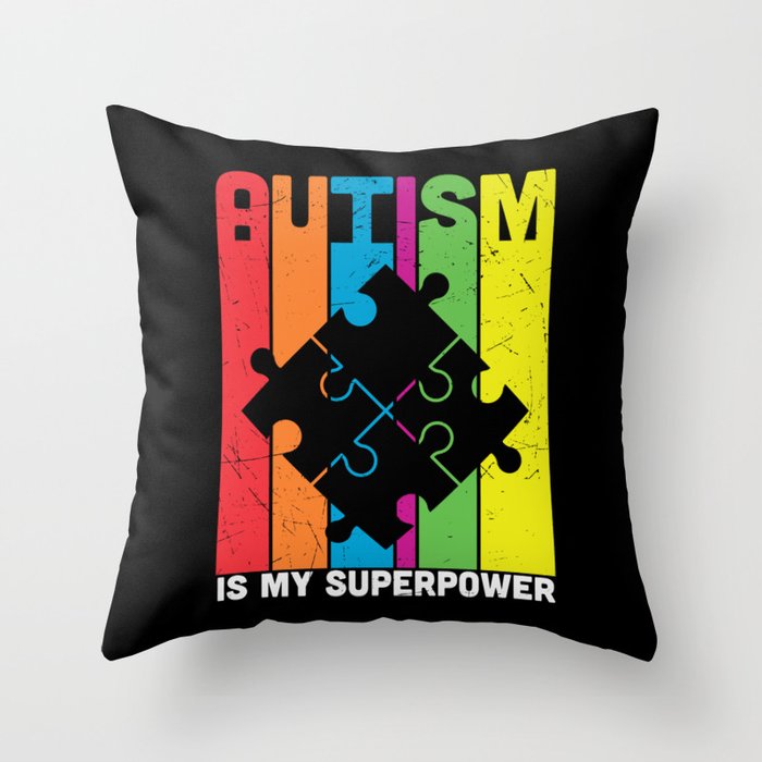 Autism Is My Superpower Colorful Puzzle Throw Pillow
