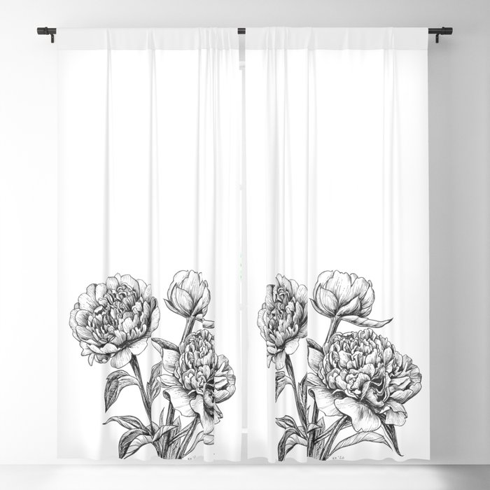 Peony ink drawing   Blackout Curtain