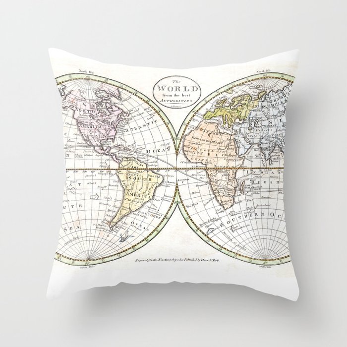 Map of the World by Payne - 1798 vintage pictorial map Throw Pillow