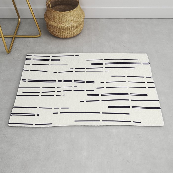 Abstract broken lines - black on off white Rug
