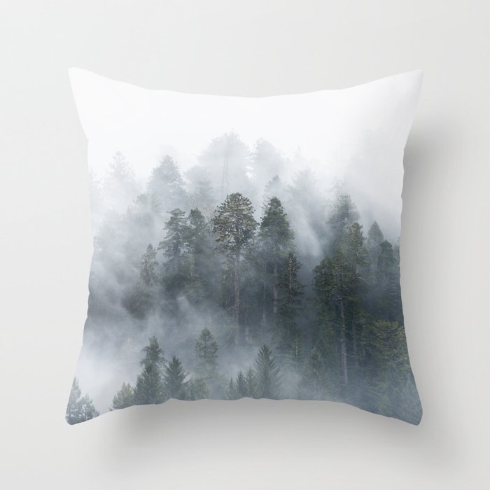 Redwood National Park Forest Fog Throw Pillow