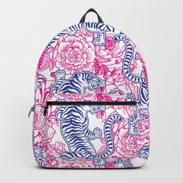 Vintage Chinese Tiger Fuchsia & Blue Pattern Backpack
