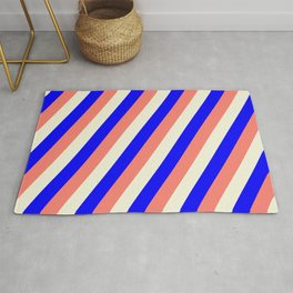 [ Thumbnail: Blue, Salmon & Beige Colored Stripes/Lines Pattern Rug ]