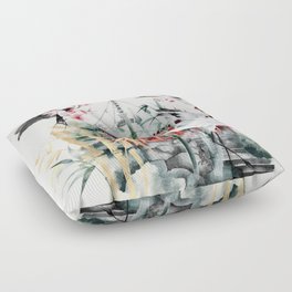 Japanese Crane Watercolor Art Floor Pillow