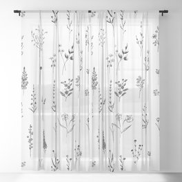 White Wildflowers Pattern Sheer Curtain