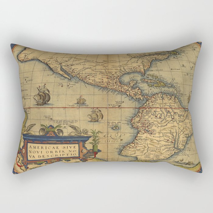 Antique Map of North and South America 1570 Rectangular Pillow