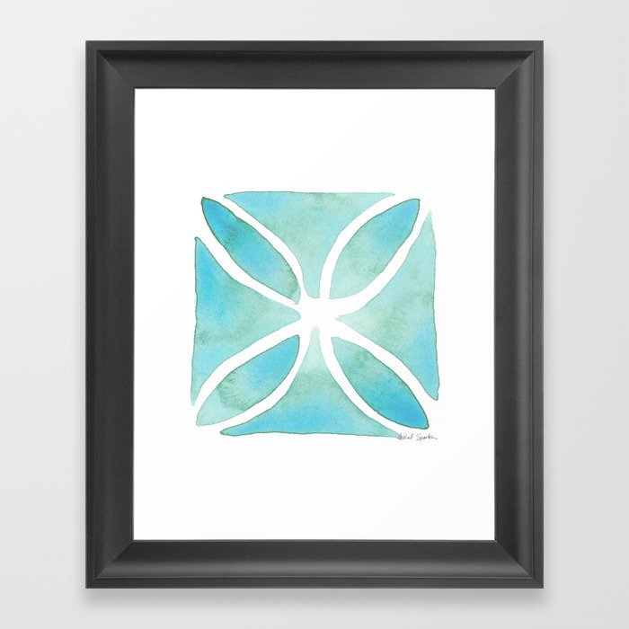 Aqua Flower Tile Framed Art Print
