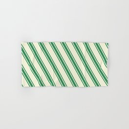 [ Thumbnail: Beige & Sea Green Colored Stripes Pattern Hand & Bath Towel ]