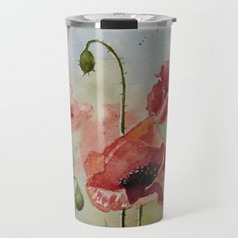 3 Red Poppies Watercolor Painting Travel Mug
