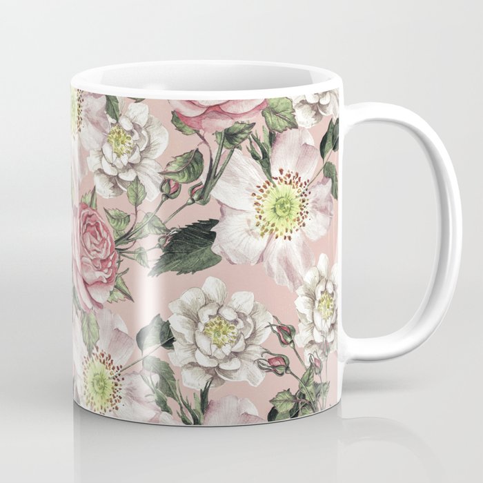 Vintage Rose Pattern Pink Coffee Mug